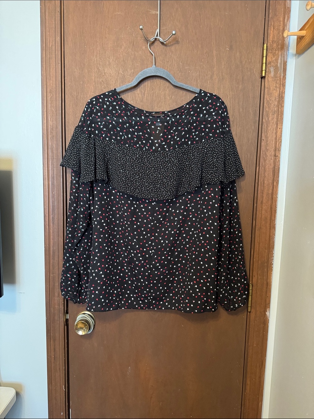 LC Lauren Conrad Black Floral Polka Dot Long Sleeve Top - Picture 2 of 4